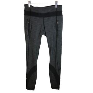 Lululemon heathered gray and black leggings 4 zippered front pockets mesh ankle